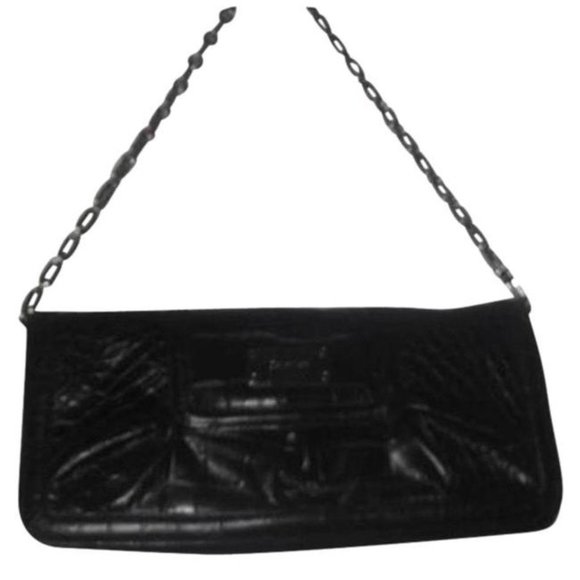 Calvin Klein Black Leather Reptile Embossed Shoulder Bag
